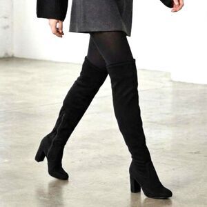 MIA Beleza Thigh High Boots Black 10 Like New Faux Suede Block Heel